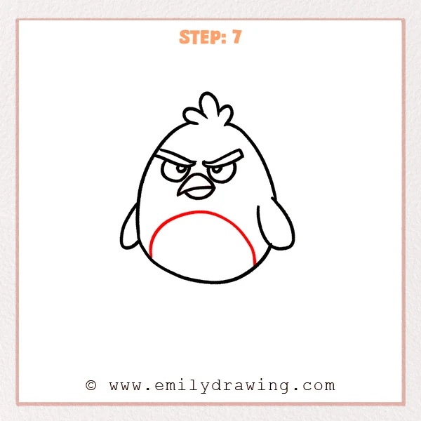 how to draw an angry bird - Step 7: A wide belly arc drawn across the lower body of the angry bird.